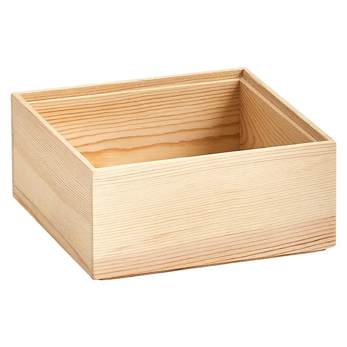 Zeller Present Aufbewahrungsbox - 15 x 15 x 7 cm, Kiefer, Braun - Helle Holzkiste, ideal für Aufbewahrung oder als dekoratives Element. Schlichtes Design und natürliche Holzmaserung.