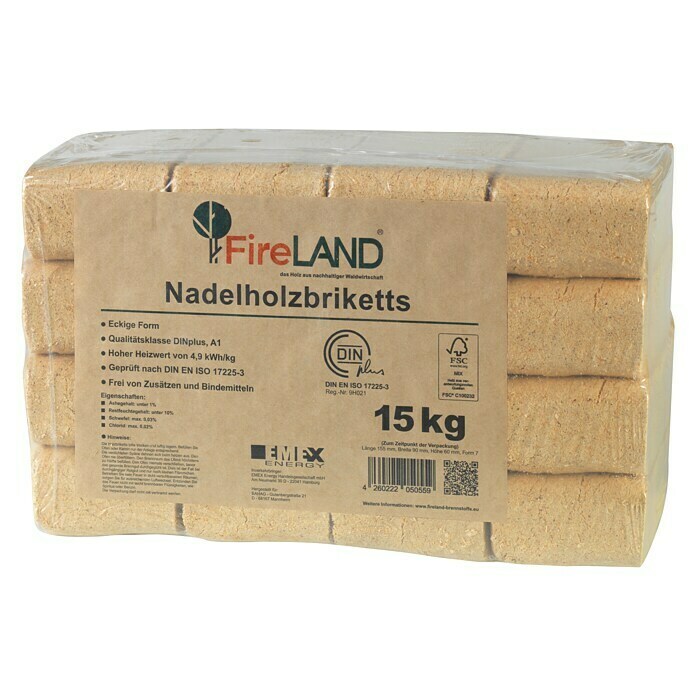 Fireland Nadelholzbriketts15 kg, Kiefer/Fichte Diagonal View