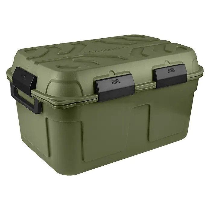 Sunware Aufbewahrungsbox Q-Line - L x B x H: 79 x 54,5 x 42,5 cm, Kunststoff, Grün - Grüne Sunware-Aufbewahrungsbox aus Kunststoff mit schwarzem Griff und Clip-Verschlüssen, ideal für Werkzeug, Spielzeug und andere Gegenstände.