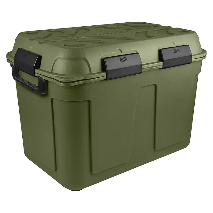 Sunware Aufbewahrungsbox Q-Line - L x B x H: 79 x 54,5 x 54,5 cm, Kunststoff, Grün - Robuste, olivgrüne Aufbewahrungsbox aus Kunststoff mit schwarzen Verschlüssen und Tragegriff. Ideal für Werkzeug und Ausrüstung.
