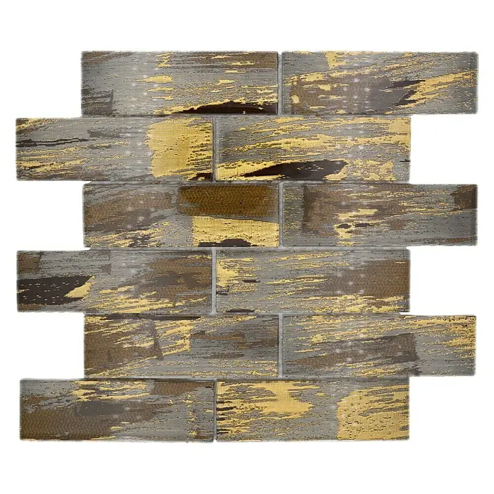 Mosaikfliese Rechteck Crystal Subway XCM SWGO - 30 x 30 cm, Gold/Schwarz, Matt - Einzigartige Glasmosaikfliese in Metallic-Optik mit Goldakzenten. Perfekt für stilvolle Wandverkleidungen und individuelle Designprojekte.