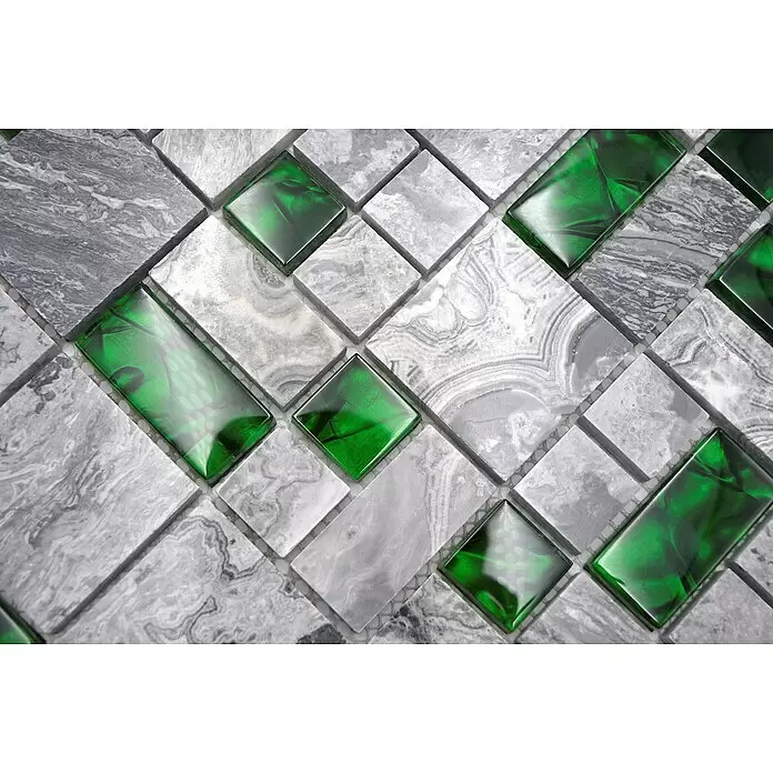 Mosaikfliese Kombi Crystal XCM MC509 - 30 x 30 cm, Grau/Grün - Detailaufnahme