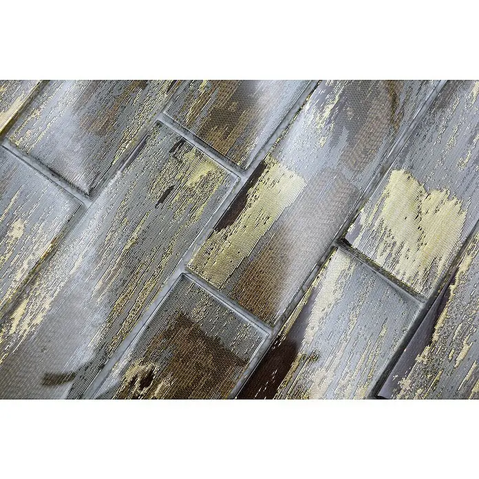 Mosaikfliese Rechteck Crystal Subway XCM SWGO - 30 x 30 cm, Gold/Schwarz, Matt - Nahaufnahme von schimmernden, goldenen und silbernen Mosaikfliesen, die ein luxuriöses und modernes Designelement darstellen.