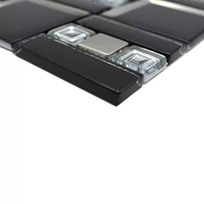 Mosaikfliese Kombi Crystal XCM SQ78 - 30 x 30 cm, Schwarz - Detailaufnahme