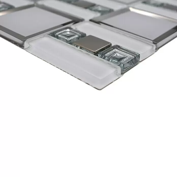 Mosaikfliese Kombi Crystal XCM SQ98 - 30 x 30 cm, Weiß/Grau, Glänzend - Detailaufnahme