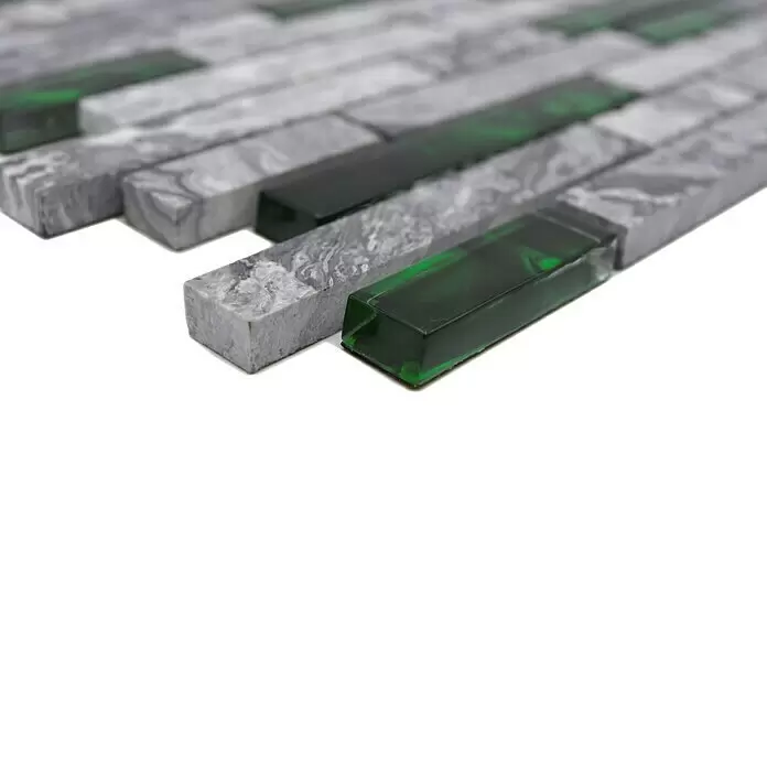 Mosaikfliese Verbund Crystal Mix XCM MV608 - 29 x 30 cm, Grau/Grün - Detailaufnahme