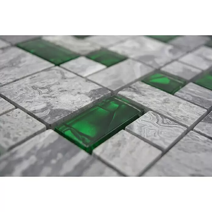 Mosaikfliese Kombi Crystal XCM MC509 - 30 x 30 cm, Grau/Grün - Detailaufnahme