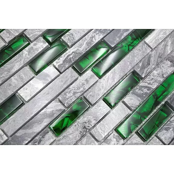 Mosaikfliese Verbund Crystal Mix XCM MV608 - 29 x 30 cm, Grau/Grün - Detailaufnahme