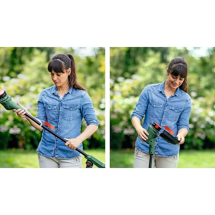 Bosch Recortabordes eléctrico EasyGrassCut 23 II - 280 W, Ancho de corte hilo: 23 cm - Mujer con un cortabordes Bosch fácil de montar.