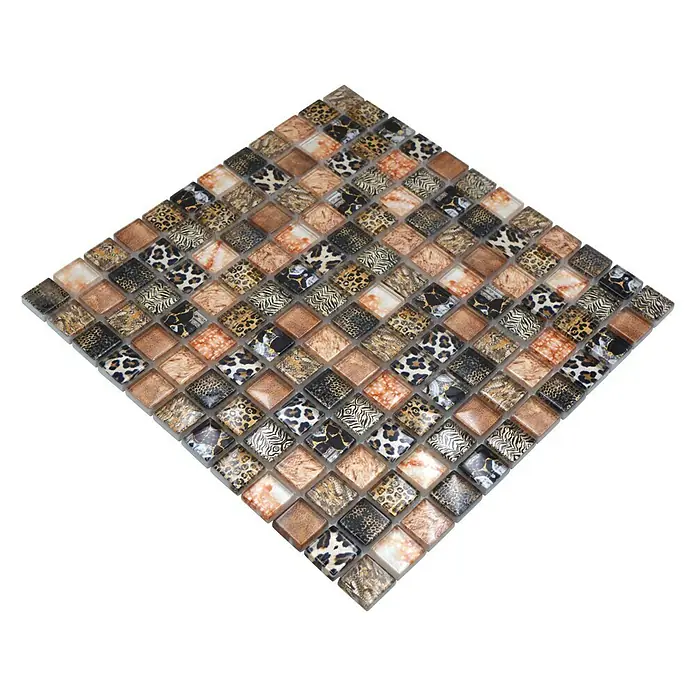 Mosaikfliese Quadrat Crystal Wildlife XCM WL64 - 29,8 x 29,8 cm, Braun, Glänzend - Quadratische Mosaikfliese mit Tiermuster in Braun- und Schwarztönen für stilvolle Wand- und Bodengestaltungen.