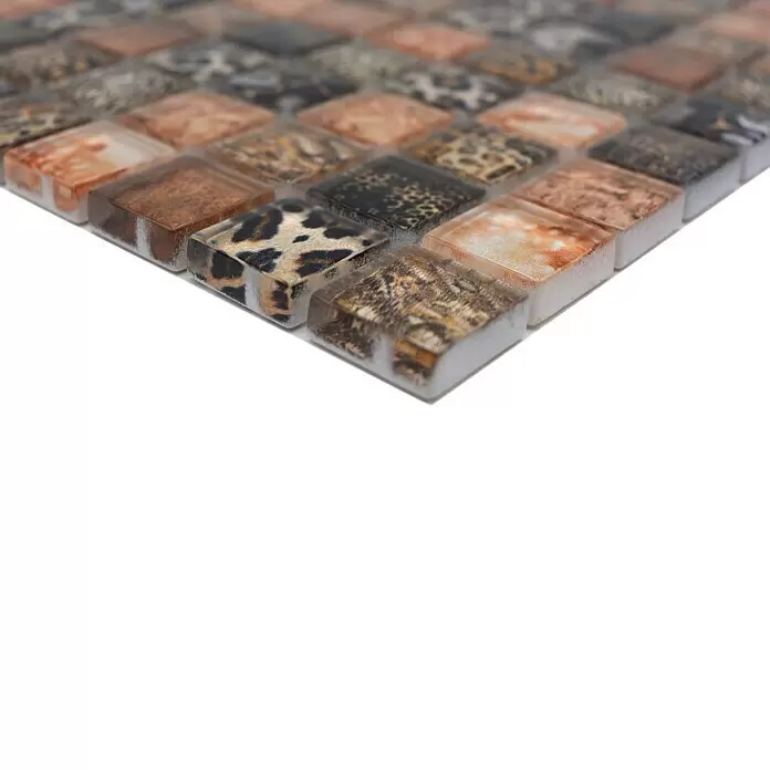 Mosaikfliese Quadrat Crystal Wildlife XCM WL64 - 29,8 x 29,8 cm, Braun, Glänzend - Detailaufnahme