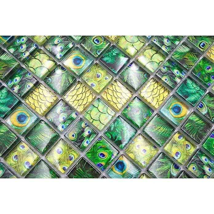 Mosaikfliese Quadrat Crystal Wildlife XCM WL84 - 29,8 x 29,8 cm, Grün, Glänzend - Detailaufnahme