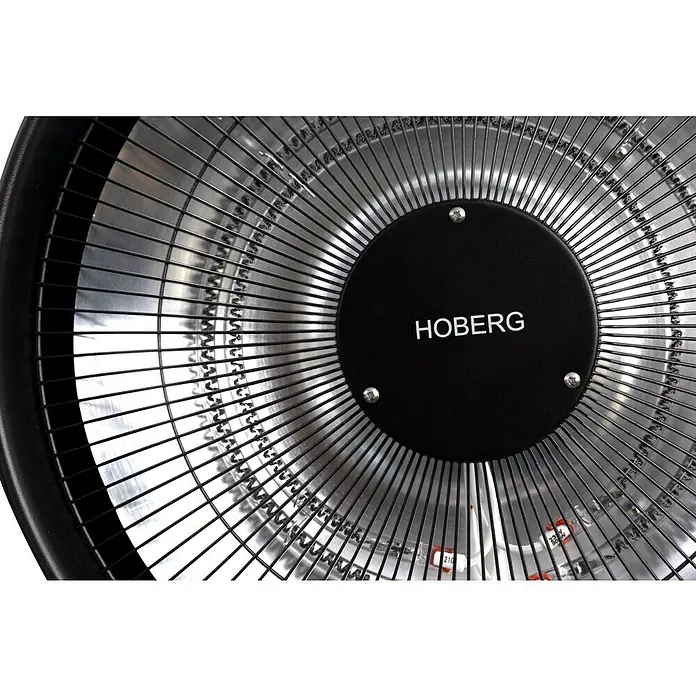 Hoberg Infrarot-Heizstrahler - Schwarz - Nahaufnahme eines Hoberg Heizlüfters mit Metallgitter und schwarzer Abdeckung.