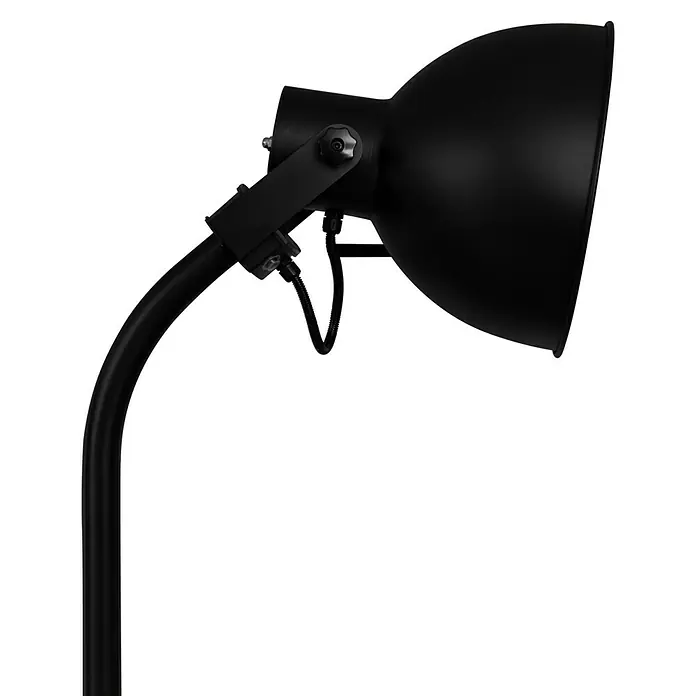 Hoberg Infrarot-Heizstrahler - Schwarz - Nahaufnahme einer schwarzen Stehlampe mit verstellbarem Lampenschirm, ideal für gezielte Beleuchtung in jedem Raum.