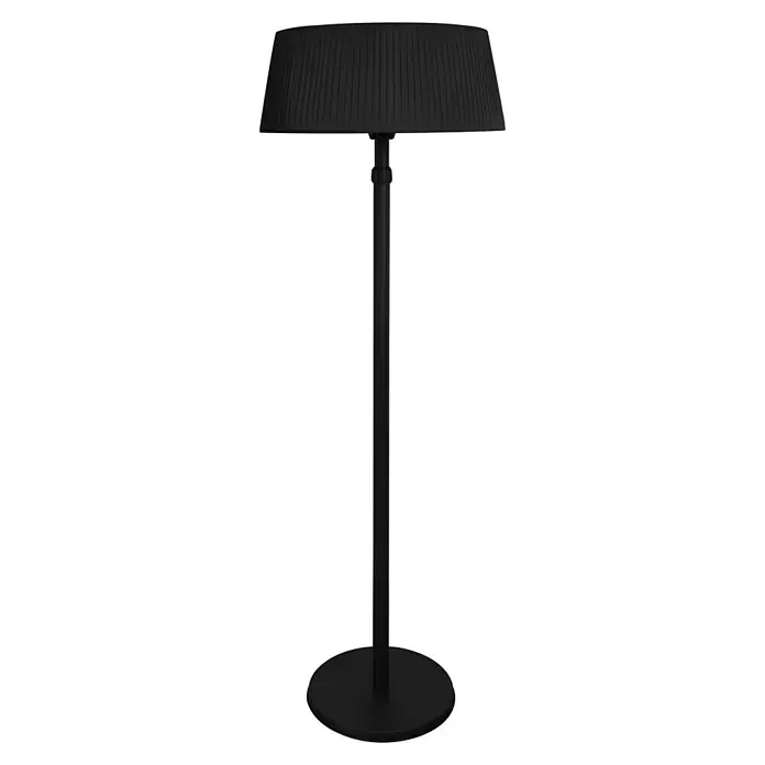 Halogen-Heizstrahler - Höhe: 205 cm, 2.100 W, Höhenverstellbar - Elegante schwarze Stehlampe mit plissiertem Lampenschirm, die jedem Raum einen Hauch von Stil verleiht. Ein Hingucker für Wohnzimmer und Schlafzimmer.