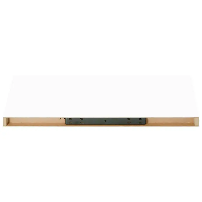 Regalux Wandboard XL4 - L x B x H: 23,5 x 60 x 3,8 cm, Weiß Hochglanz, Belastbarkeit: 12 kg - Ein weißer Schreibtisch mit einer schwarzen Halterung darunter, ideal für ein modernes Büro oder Homeoffice.