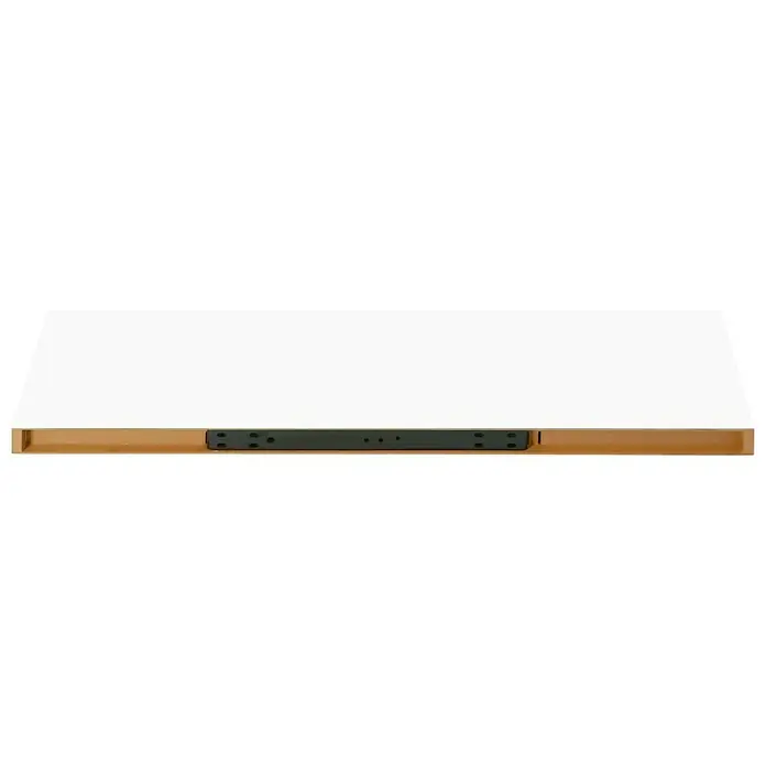 Regalux Estante flotante - L x An x Al: 23,5 x 80 x 3,8 cm, Blanco de alto brillo, Carga soportada: 12 kg - Primer plano de una mesa blanca con un estante negro, que muestra durabilidad y funcionalidad.