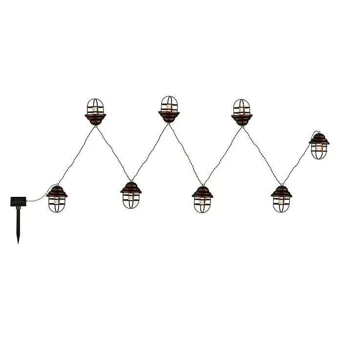 Globo Solar-Lichterkette - Länge: 430 cm, LED - Dekorative Solar-Lichterkette mit rustikalen Laternen für Garten oder Terrasse. Stimmungsvolle Beleuchtung für den Außenbereich mit warmweißem Licht.