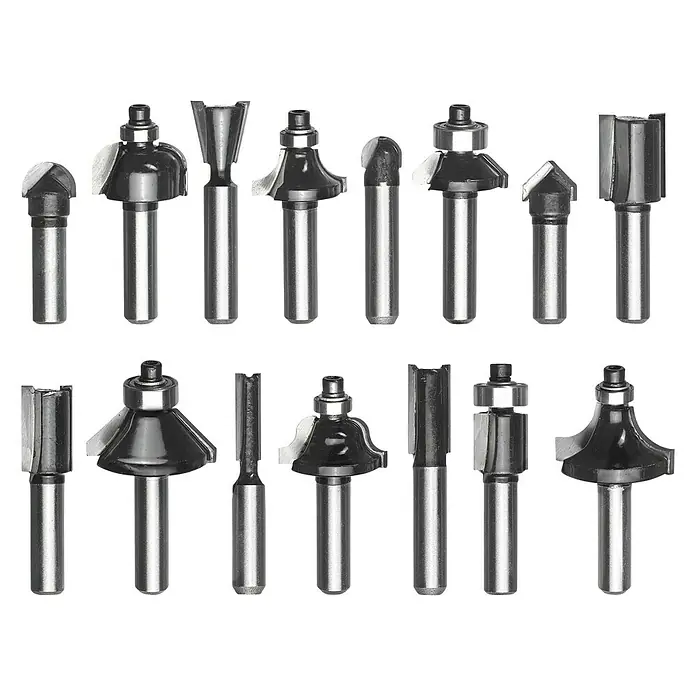 Einhell Fräser-SetDurchmesser Schaft: 8 mm, 15 -tlg. - Verschiedene Fräser für Holzbearbeitung, ideal für professionelle Projekte und Hobbyanwendungen.