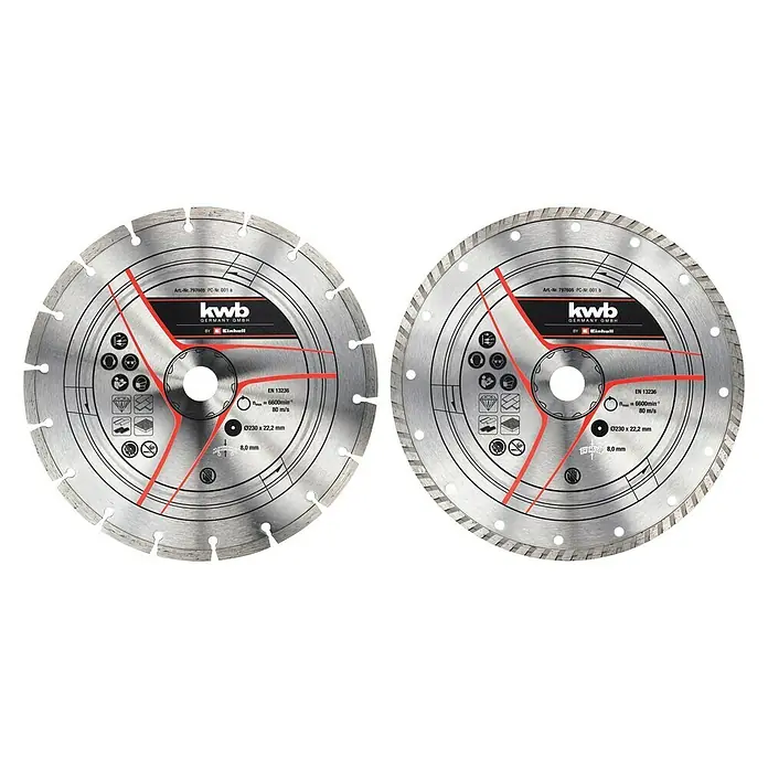 Einhell Diamant-Trennscheiben-Set - Durchmesser Scheibe: 230 mm, 2 -tlg. - Zwei KWB Diamanttrennscheiben für präzise Schnitte in Stein und Beton, ideal für Profis und Heimwerker.