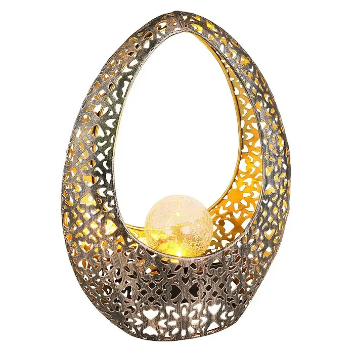 Globo Solar-Dekoleuchte - L x B x H: 21,5 x 9,5 x 27,5 cm, Gold, Bronze, IP44 - Dekorative Solarleuchte mit einer filigranen Metallstruktur und einer leuchtenden Kugel im Inneren, die eine stimmungsvolle Atmosphäre schafft.