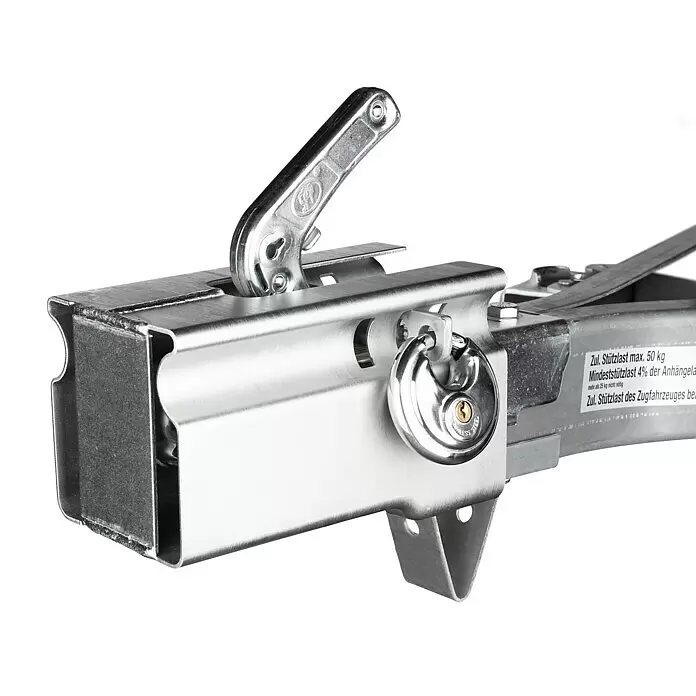 Stema Diebstahlsicherung Safety-Box II - Geeignet für: PKW-Anhänger - Glänzendes silbernes Metall-Anhängekupplungsschloss mit Vorhängeschloss.