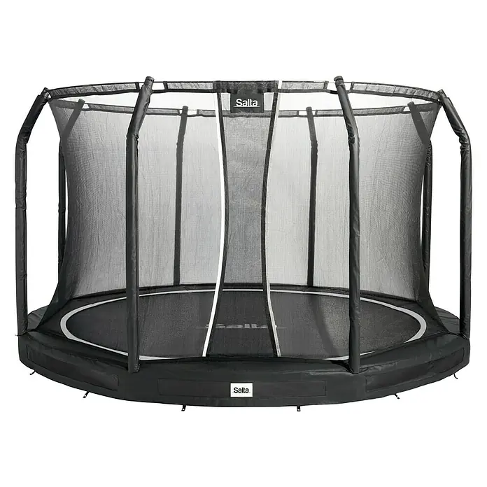 Salta Trampolin Premium Ground - Durchmesser: 251 cm, Schwarz - Ein schwarzes Salta-Trampolin mit Sicherheitsnetz. Ideal für Kinder und Erwachsene, die Spaß an Bewegung haben.