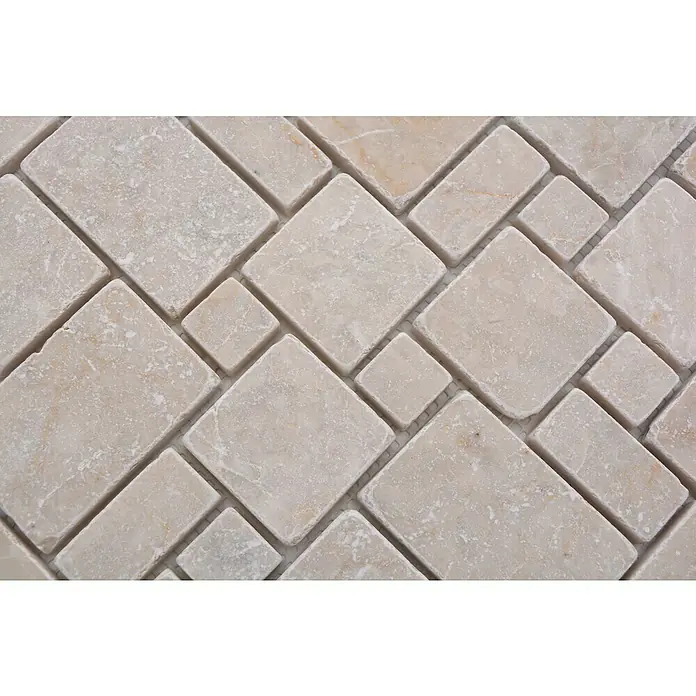 Mosaikfliese Mini Pattern XNT FP41 - 30,5 x 30,5 cm, Elfenbein, Matt - Beige Natursteinfliesen im Rautenmuster. Ein schönes Design für Bäder und Küchen, das Eleganz und natürliche Textur vereint.