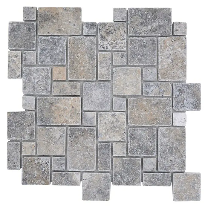 Mosaikfliese Mini Pattern XNT FP47 - 30,5 x 30,5 cm, Grau/Weiß, Matt - Quadratische Natursteinfliesen in verschiedenen Grautönen. Diese Steinfliesen bieten eine rustikale und elegante Optik für jeden Raum.