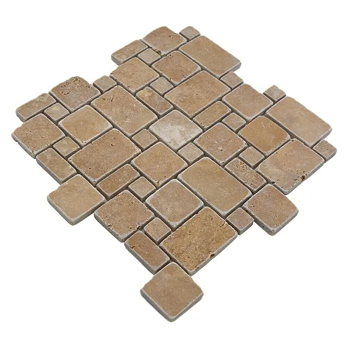 Mosaikfliese Mini Pattern XNT FP44 - 30,5 x 30,5 cm, Beige/Braun, Matt - Nahaufnahme eines beigen Natursteinmosaiks, ideal für stilvolle Wand- und Bodengestaltungen im Innenbereich.
