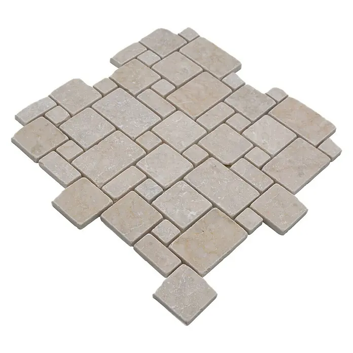 Mosaikfliese Mini Pattern XNT FP41 - 30,5 x 30,5 cm, Elfenbein, Matt - Elegantes Mosaikmuster: Beige Marmorfliesen in quadratischer und rechteckiger Form, perfekt für stilvolle Wand- und Bodengestaltung.