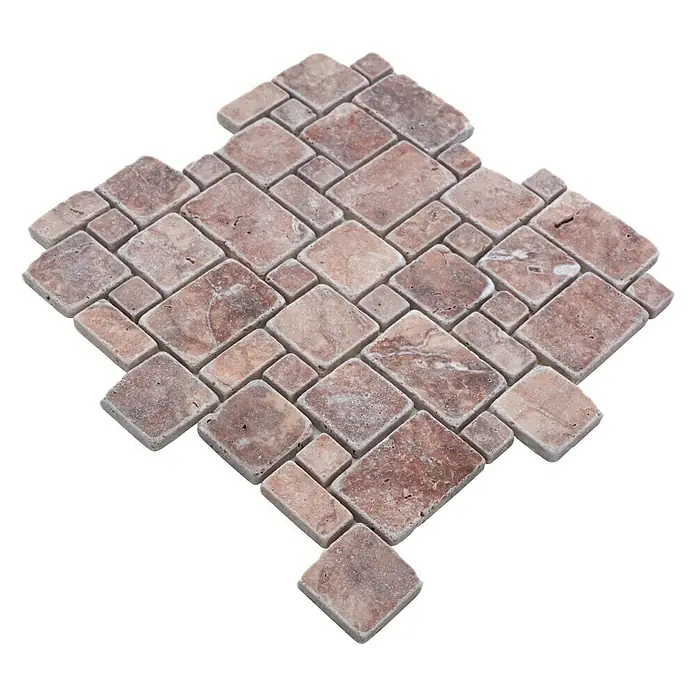 Mosaikfliese Mini Pattern XNT FP45 - 30,5 x 30,5 cm, Rot, Matt - Ein quadratisches Mosaikfliesenmuster in Rot- und Beigetönen, das eine rustikale und dekorative Note vermittelt. Ideal für Wand- und Bodengestaltung.