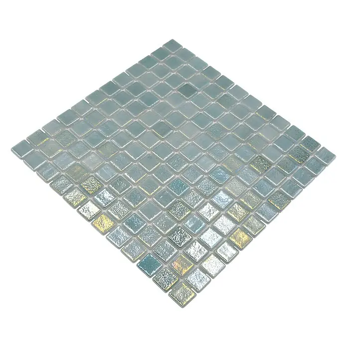 Mosaikfliese Quadrat Eco Shell Crystal VP55253PUR - 31,6 x 31,6 cm, Grün, Glänzend - Funkelnde quadratische Mosaikfliese, perfekt für stilvolle Akzente im Badezimmer oder der Küche. Die Fliesen sind schimmernd hellblau und hochwertig verarbeitet.
