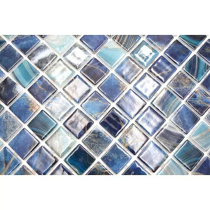 Mosaikfliese Quadrat Eco Royal VP56254PUR - 31,6 x 31,6 cm, Mix Royalblau, Glänzend - Detailaufnahme