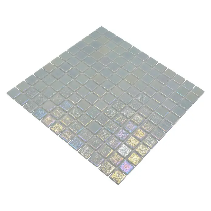 Mosaikfliese Quadrat Eco Shell Mystic VP55254PUR - 31,6 x 31,6 cm, Perlmut, Glänzend - Quadratische Glasmosaikfliese in schimmerndem Weiß mit irisierenden Akzenten für stilvolle Wand- und Bodengestaltungen.