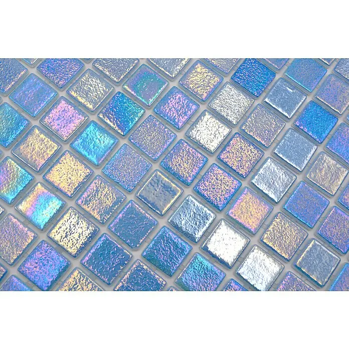 Mosaikfliese Quadrat Eco Shell Air VP55251PUR - 31,6 x 31,6 cm, Hellblau, Glänzend - Funkelnde quadratische Mosaikfliesen in Blau- und Lilatönen mit schillerndem Glanz, ideal für moderne Bad- und Küchengestaltung.