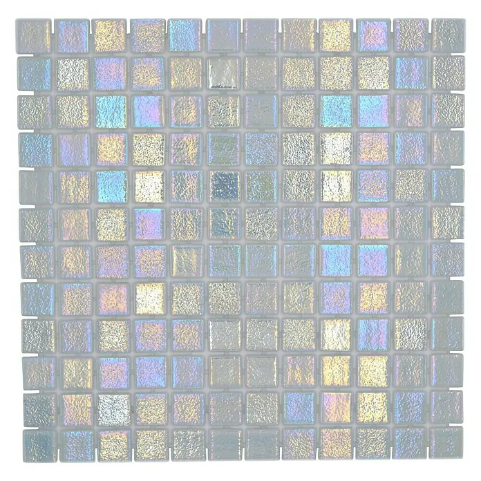 Mosaikfliese Quadrat Eco Shell Mystic VP55254PUR - 31,6 x 31,6 cm, Perlmut, Glänzend - Quadratische Mosaikfliese mit schimmernden, irisierenden Farbtönen, ideal für elegante Akzente in Bad oder Küche.
