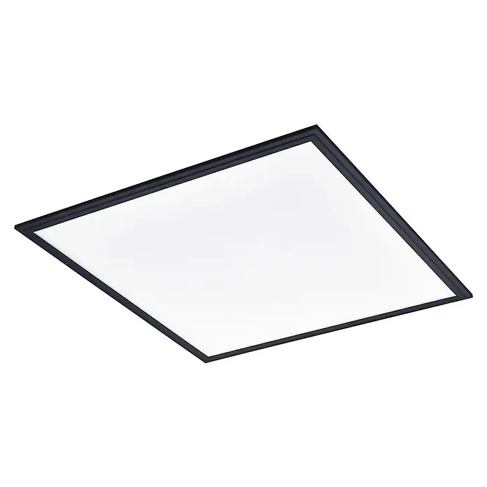 Tween Light LED-Panel Schwarz - 33 W, L x B x H: 59,5 x 59,5 x 5 cm, Schwarz, Neutralweiß - Nahaufnahme einer modernen, quadratischen LED-Deckenleuchte mit schwarzem Rahmen, ideal für eine stilvolle und energieeffiziente Beleuchtung.