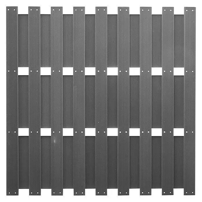 T & J Sichtschutzelement Eldena - 180 x 180 cm, Anthrazit - Dunkelgraue Sichtschutzwand aus vertikalen und horizontalen Lamellen mit sichtbaren Befestigungslöchern.