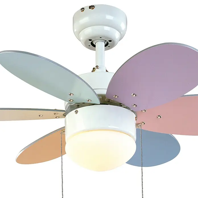 Sulion Ventilador de techo Rainbow - Multicolor, 76 cm, 40 W - Ventilador de techo con palas de colores y luz integrada, perfecto para la habitación de los niños.