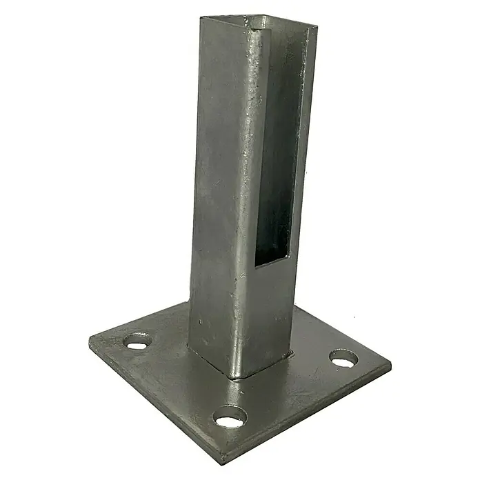 Bodenbefestigung für Zaun - Passend für: Doppelstabmatten, Metall - Metallpfostenhalterung mit quadratischer Basis und vier Löchern zur sicheren Befestigung. Ideal für Zaunpfosten und Geländer.
