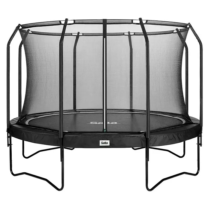 Salta Trampolin Premium Black Edition - Durchmesser: 183 cm, Schwarz - Abbildung eines schwarzen Salta-Gartentrampolins mit Sicherheitsnetz, das Stabilität und sicheren Spaß bietet. Ideal für aktive Kinder und Erwachsene.
