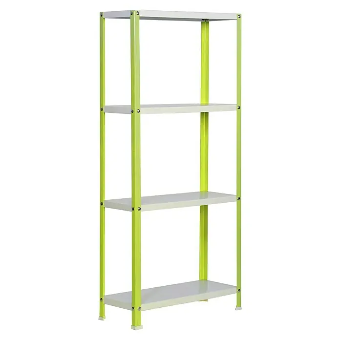 Simonrack Simonhome Metallregal Classic Plus - H x B x T: 160 x 100 x 40 cm, Traglast pro Boden: 100 kg, Anzahl Böden: 4 Stk., Schrauben, Grün/Weiß - Das Bild zeigt ein Regal mit vier Ablagen. Das Metallgestell ist hellgrün und die Ablagen sind weiß. Es ist ein einfaches und praktisches Möbelstück.