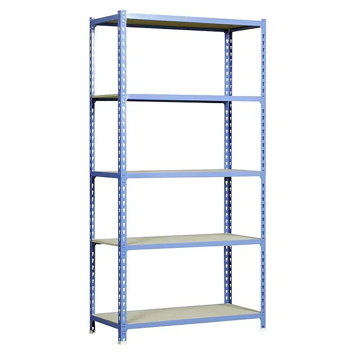 Simonrack Maderclick Metallregal Maderclick Plus - H x B x T: 200 x 100 x 30 cm, Traglast pro Boden: 150 kg, Anzahl Böden: 5 Stk., Stecken, Blau - Regal mit fünf Ablagen und blauem Metallgestell. Ideal für Lagerung und Organisation in Werkstatt oder Garage.
