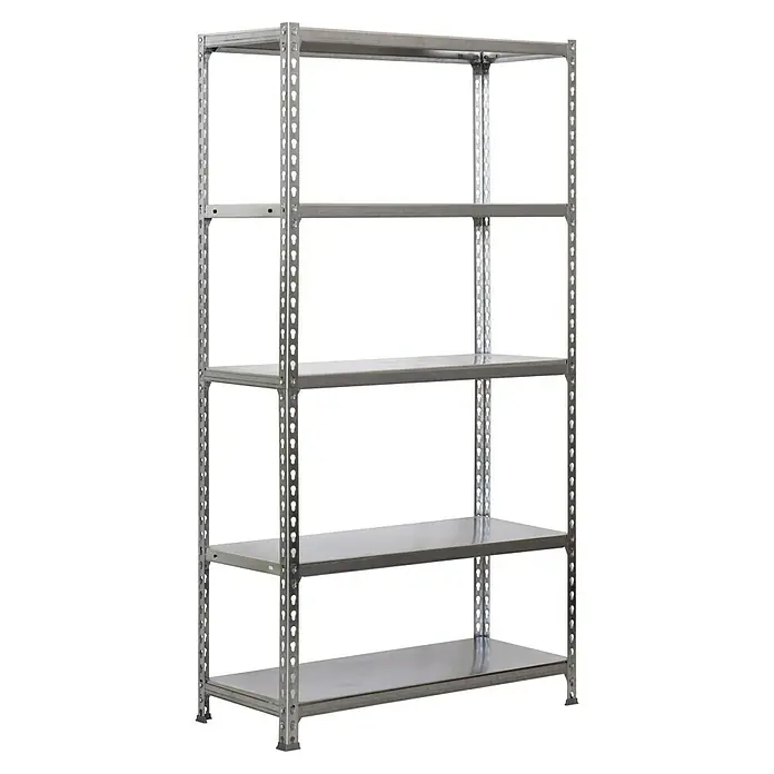 Simonrack Simonclick Metallregal Simonclick Plus - H x B x T: 200 x 100 x 50 cm, Traglast pro Boden: 180 kg, Anzahl Böden: 5 Stk., Stecken, Grau/Grau - Ein graues Regal mit fünf Regalböden aus Metall zur Aufbewahrung von Gegenständen.