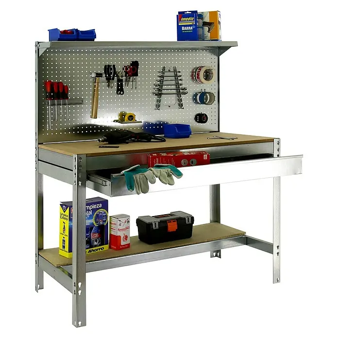 Simonrack Simonwork Werkbank Set BT3 Box 900 - L x B: 61 x 91 cm, Arbeitshöhe: 144,5 cm, Belastbarkeit: 400 kg, Verzinkt/Holz - Werkbank mit Werkzeugen und Zubehör, ideal für Heimwerkerarbeiten. Stabiler Arbeitstisch mit viel Stauraum und praktischer Werkzeugaufbewahrung.