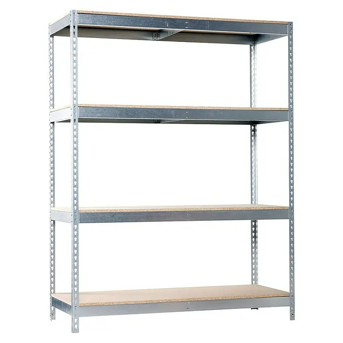 Simonrack Simontaller Schwerlastregal Ecoforte Chipboard - H x B x T: 200 x 180 x 60 cm, Traglast pro Boden: 400 kg, Anzahl Böden: 4 Stk., Stecken, Silber - Ein robustes, freistehendes Schwerlastregal mit vier Ebenen, ideal für Lagerung und Organisation in Werkstatt oder Garage.