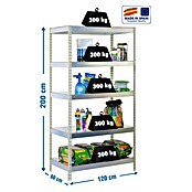 Simonrack Simontaller Metall-Schwerlastregal (L x B x H: 60 x 120 x 200 cm, Traglast: 300 kg/Boden, Anzahl Böden: 5 Stk., Silber)