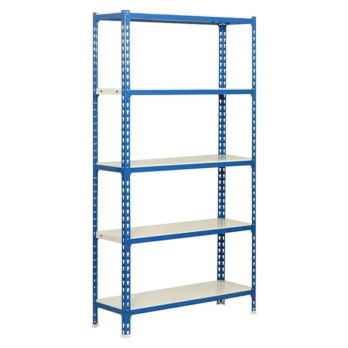 Simonrack Simonclick Metallregal Simonclick Mini - H x B x T: 180 x 80 x 40 cm, Traglast pro Boden: 180 kg, Anzahl Böden: 5 Stk., Stecken, Blau/Weiß - Regal mit 5 Ebenen und blauen Metallrahmen, ideal für Lagerung und Organisation.