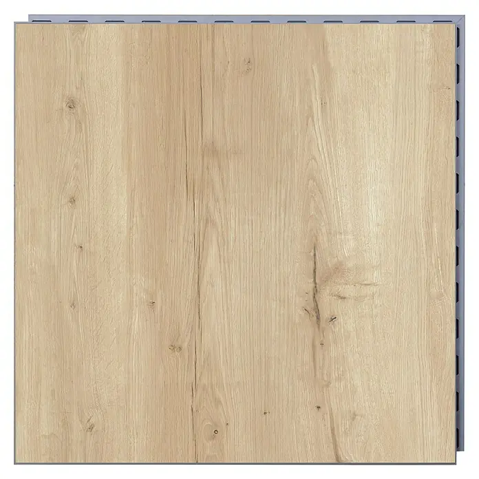Terrassenfliese Click and Go Ardesia Lignea Rovere - 60 x 60 cm, Eiche, Matt - Nahaufnahme einer einzelnen beigen Vinylfliese. Diese Bodenfliese hat eine schöne Holzmaserung, die jedem Raum eine rustikale Note verleiht.